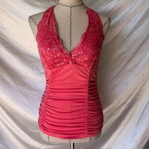 Oh yes red/pink halter sequin mermaid top
